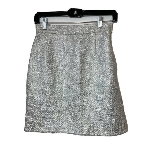 Carven Metallic Pencil Mini Skirt Side Pocket Size 4 Silver - Picture 1 of 3